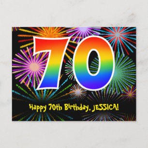 Carte Postale 70e Anniversaire – Motif de feux d'artifice amusan