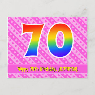 Carte Postale 70e anniversaire : Pink Stripes & Hearts, Rainbow 