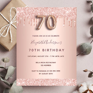 Carte Postale 70e anniversaire rose parties scintillant or invit