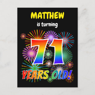 Carte Postale 71e anniversaire - Fun Fireworks, Rainbow Look "71