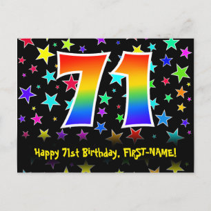 Carte Postale 71e Anniversaire : Motif Étoiles Amusantes, Arc-en
