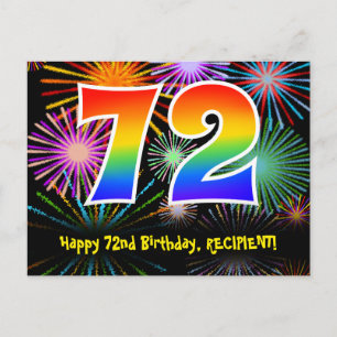 Carte Postale 72e anniversaire - Fun Motif Fireworks + Rainbow 7