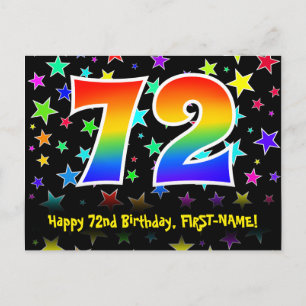 Carte Postale 72e Anniversaire : Motif Étoiles Amusantes, Arc-en