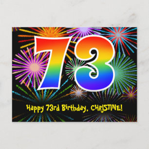 Carte Postale 73e anniversaire - Fun Motif Fireworks + Rainbow 7