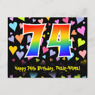 Carte Postale 74e anniversaire : Fun Hearts Motif, Rainbow 74