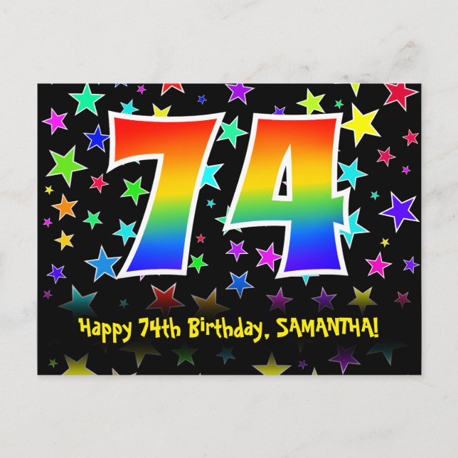 Carte Postale 74e anniversaire : Fun Stars Motif, Rainbow 74, No (Devant)
