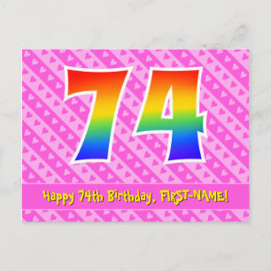 Carte Postale 74e anniversaire : Pink Stripes & Hearts, Rainbow