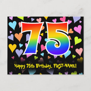 Carte Postale 75e anniversaire : motif coeurs amusants, arc-en-c