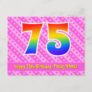 Carte Postale 75e anniversaire : Rayures roses et cœurs, Arc-en-