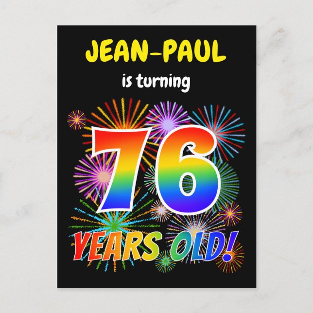 Carte Postale 76e anniversaire - Fun Fireworks, Rainbow Look "76 (Devant)