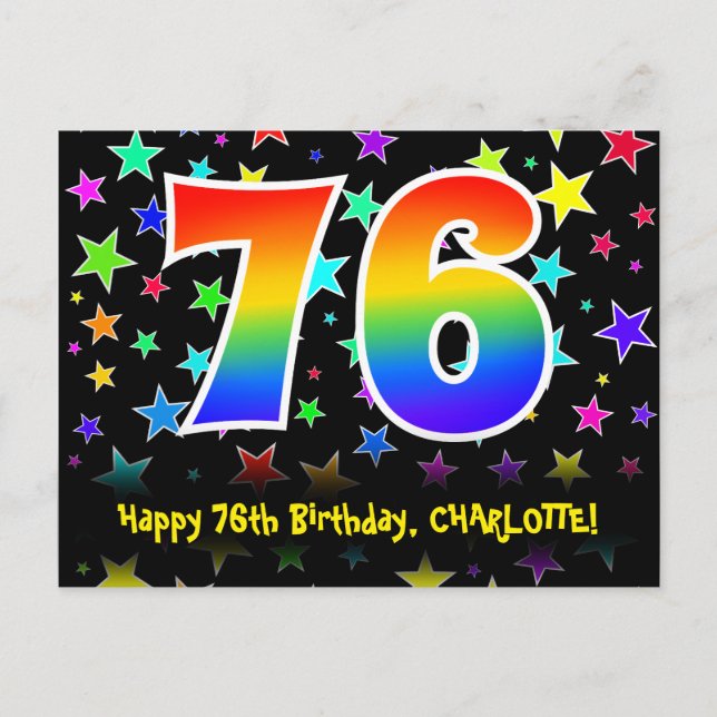 Carte Postale 76e anniversaire : Fun Stars Motif, Rainbow 76, No (Devant)