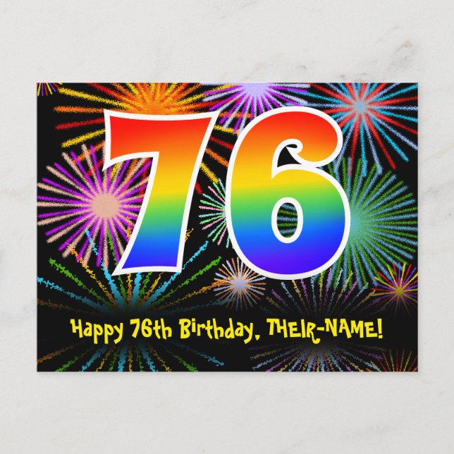 Carte Postale 76e Anniversaire – Motif de feux d'artifice amusan (Devant)
