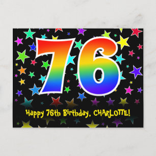 Carte Postale 76e Anniversaire : Motif Étoiles Amusantes, Arc-en