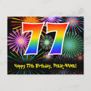 Carte Postale 77e anniversaire - Fun Fireworks Motif + Rainbow 7