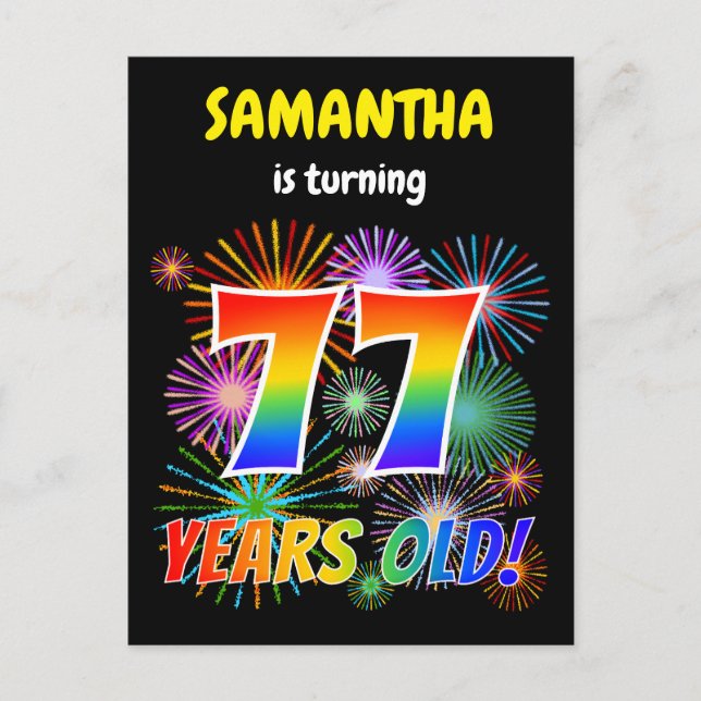Carte Postale 77e anniversaire - Fun Fireworks, Rainbow Look "77 (Devant)
