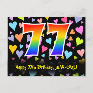 Carte Postale 77e anniversaire : Fun Hearts Motif, Rainbow 77