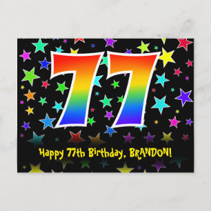 Carte Postale 77e anniversaire : Fun Stars Motif, Rainbow 77, No