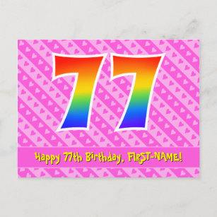 Carte Postale 77e anniversaire : Pink Stripes & Hearts, Rainbow 