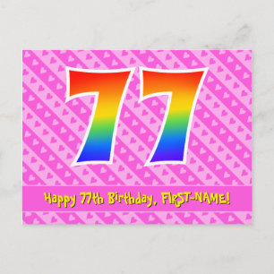 Carte Postale 77e anniversaire : Pink Stripes & Hearts, Rainbow