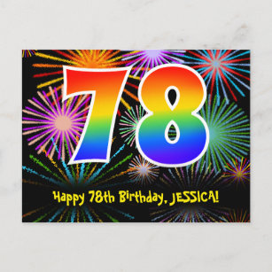 Carte Postale 78e anniversaire - Fun Fireworks Motif + Rainbow 7
