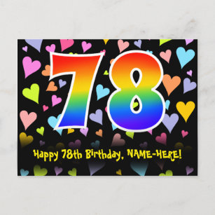Carte Postale 78e anniversaire : Fun Hearts Motif, Rainbow 78