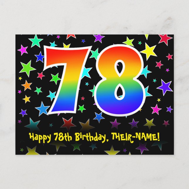 Carte Postale 78e anniversaire : Fun Stars Motif, Rainbow 78, No (Devant)