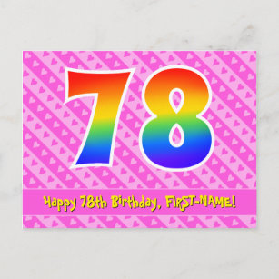 Carte Postale 78e anniversaire : Pink Stripes & Hearts, Rainbow 