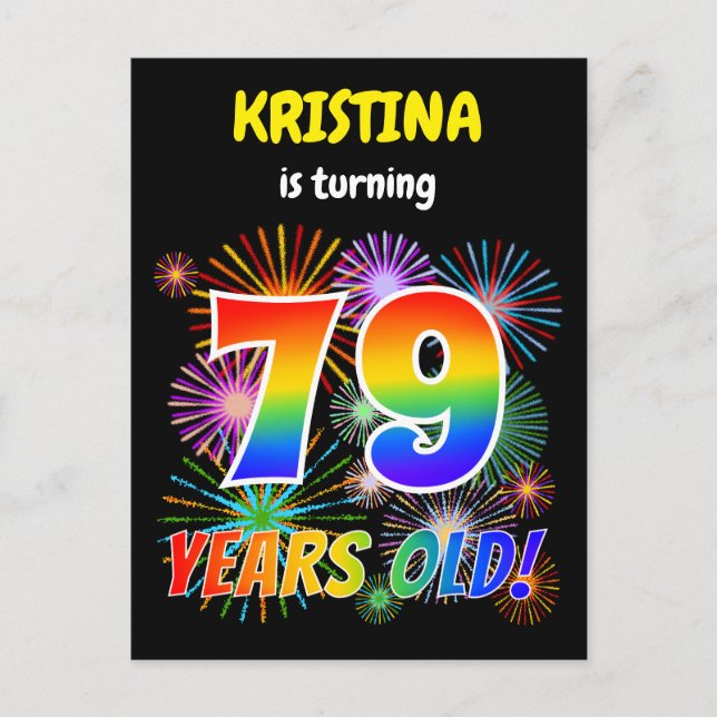 Carte Postale 79e anniversaire - Fun Fireworks, Rainbow Look "79 (Devant)