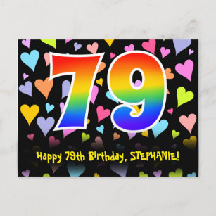 Carte Postale 79e anniversaire : Fun Hearts Motif, Rainbow 79