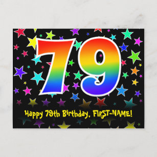 Carte Postale 79e anniversaire : Fun Stars Motif, Rainbow 79, No
