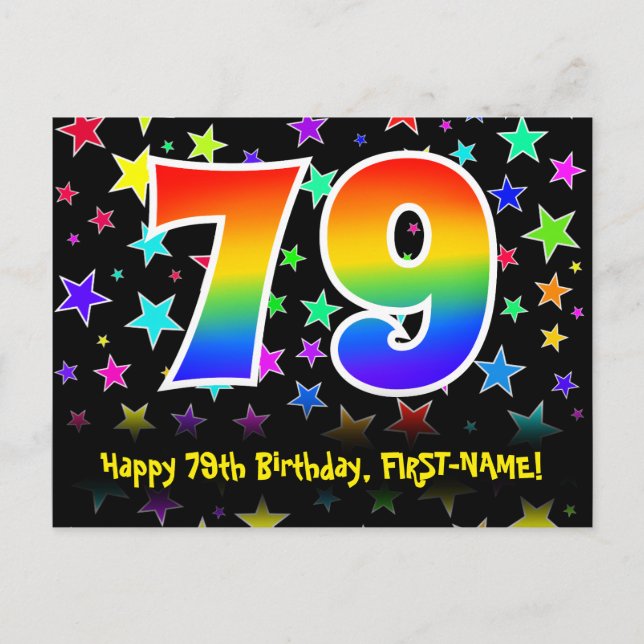 Carte Postale 79e anniversaire : Fun Stars Motif, Rainbow 79, No (Devant)
