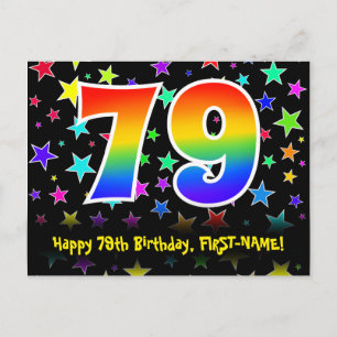 Carte Postale 79e Anniversaire : Motif Étoiles Amusantes, Arc-en