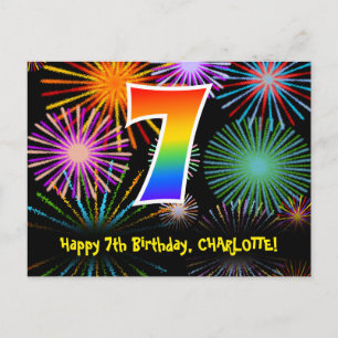Carte Postale 7e anniversaire - Fun Motif Fireworks + Rainbow 7