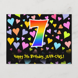 Carte Postale 7e Anniversaire : Motif Cœurs Amusants, Arc-en-cie