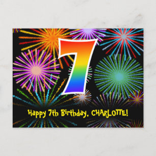 Carte Postale 7e Anniversaire – Motif de feux d'artifice amusant