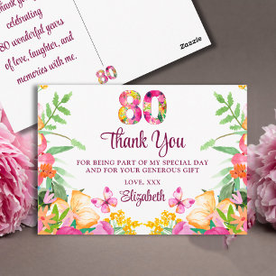 Carte Postale 80 Ans Fleurs Papillon Remerciement 80e Anniversai