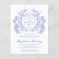 CARTE POSTALE 80E anniversaire Blue Floral Crest I