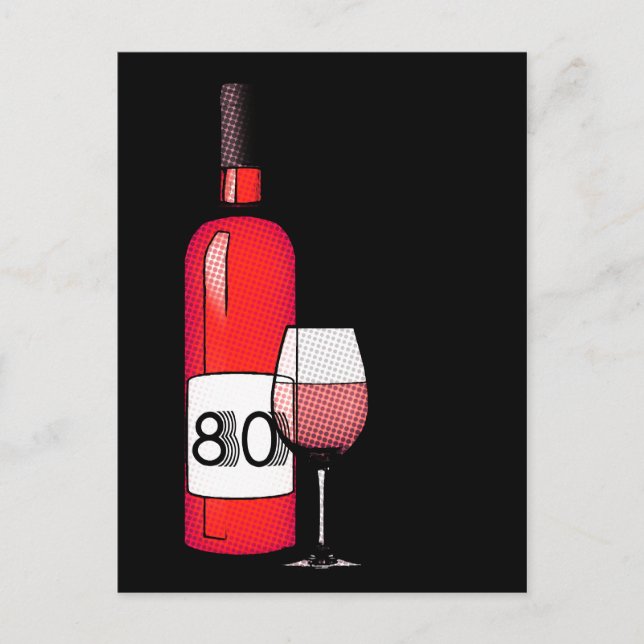 Carte Postale 80e anniversaire : bouteille de vin & verre (Devant)