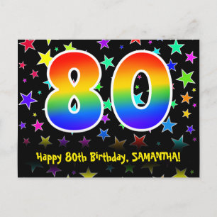 Carte Postale 80e anniversaire : Fun Stars Motif, Arc-en-ciel 80