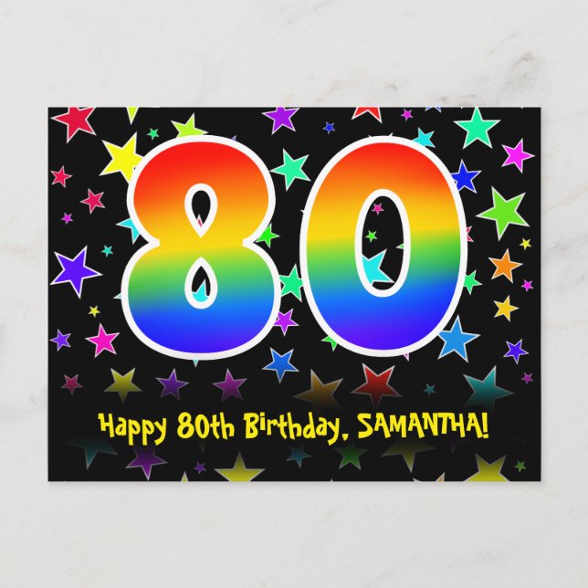 Carte Postale 80e anniversaire : Fun Stars Motif, Arc-en-ciel 80 (Devant)