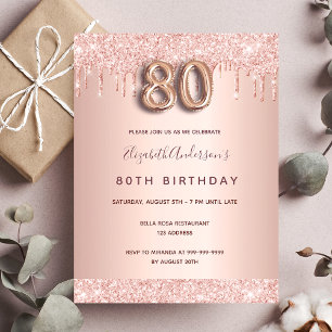 Carte Postale 80e anniversaire rose or parties scintillant rose 