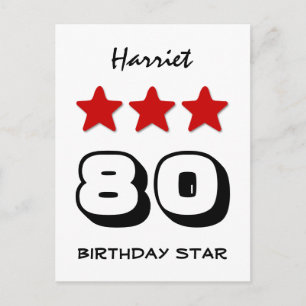 Carte Postale 80e Anniversaire Star Rouge Noir et Blanc Z508