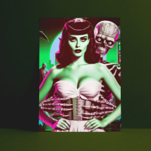 Carte Postale 80s Horreur VHS Girl