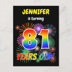 Carte Postale 81e anniversaire - Fun Fireworks, Rainbow Look "81