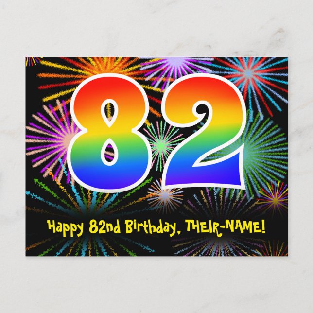 Carte Postale 82e Anniversaire – Motif de feux d'artifice amusan (Devant)