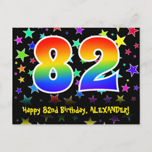 Carte Postale 82e Anniversaire : Motif Étoiles Amusantes, Arc-en
