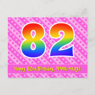 Carte Postale 82e anniversaire : Pink Stripes & Hearts, Arc-en-c