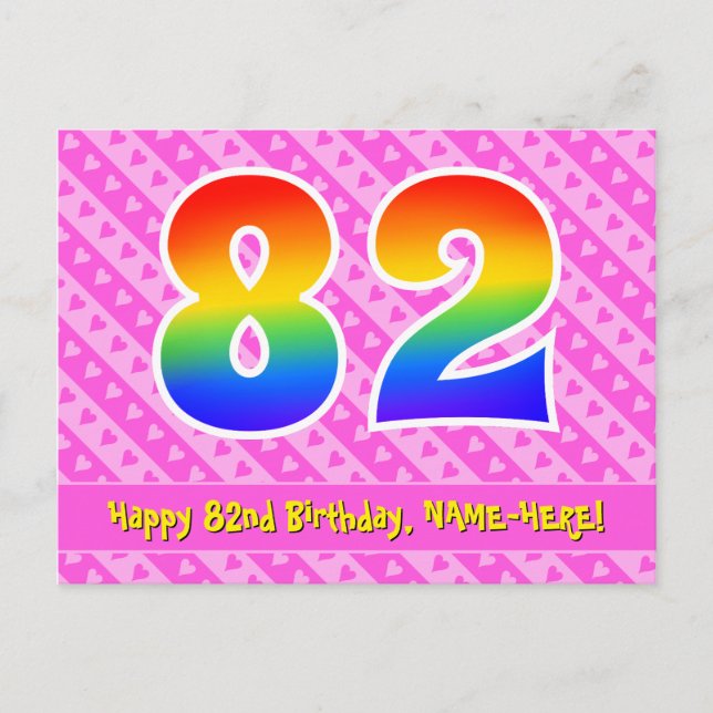 Carte Postale 82e anniversaire : Pink Stripes & Hearts, Arc en c (Devant)
