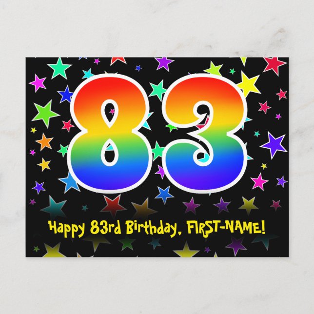 Carte Postale 83e anniversaire : Fun Stars Motif, Arc-en-ciel 83 (Devant)