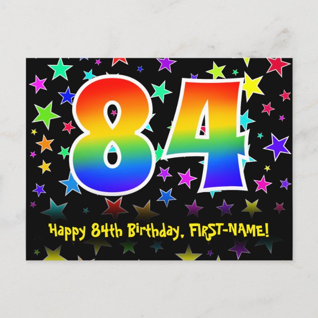 Carte Postale 84e anniversaire : Fun Stars Motif, Arc-en-ciel 84 (Devant)